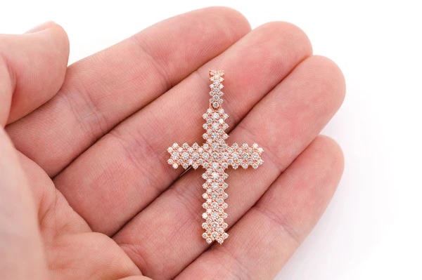 Jagged Cross Diamond Pendant 14k Solid Gold 1.75ctw