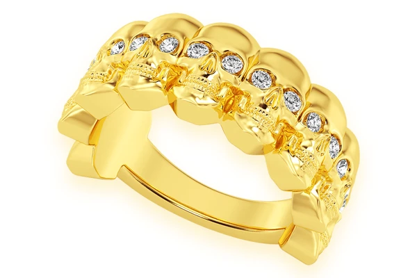 Nine Skulls Diamond Ring 14k Solid Gold 0.40ctw