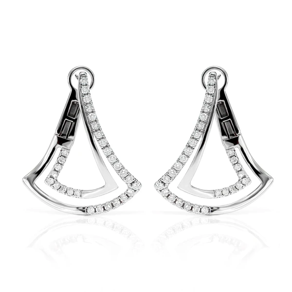 Two Row Chevron Diamond Half Hoop Earrings 14k Solid Gold 0.45ctw