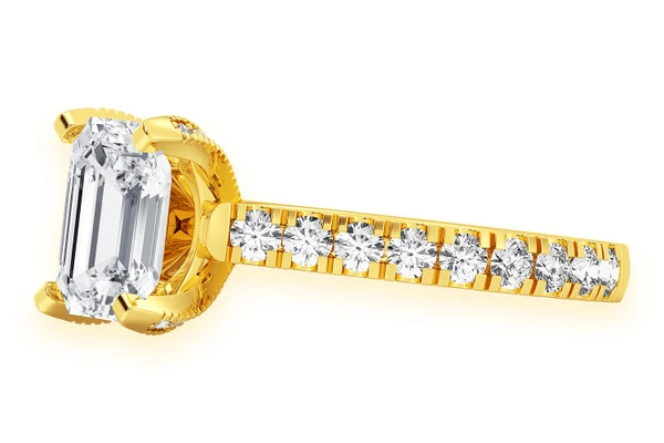 Thinn - Emerald Cut One Row Under Halo Diamond Ring 14k Solid Gold 3.00ctw