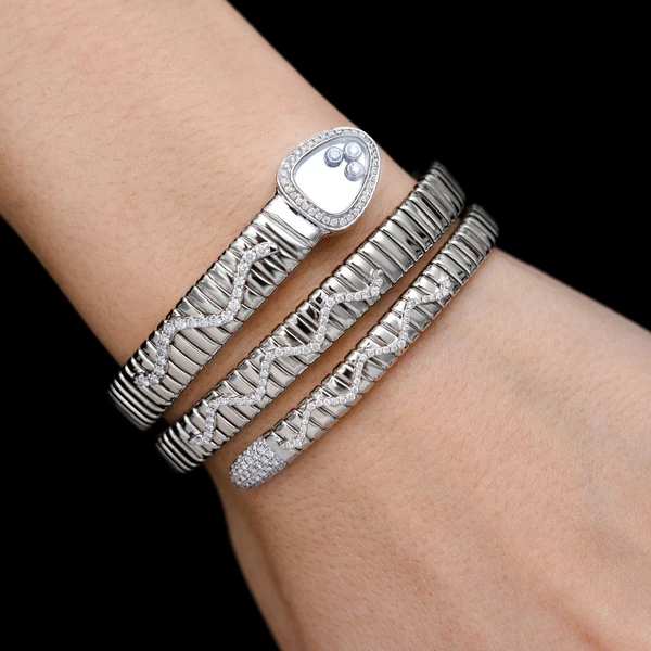 Abstract Snake Wraparound Diamond Bangle Bracelet 14k Solid Gold 1.30ctw