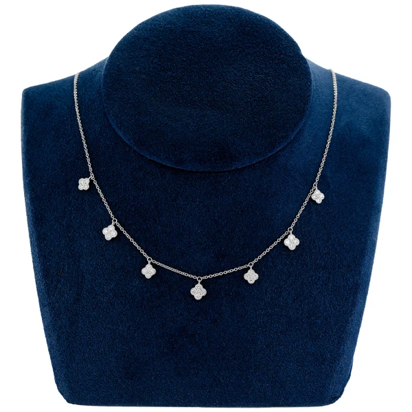 Diamond Clover Dangle Necklace 14k Solid Gold 0.45ctw 