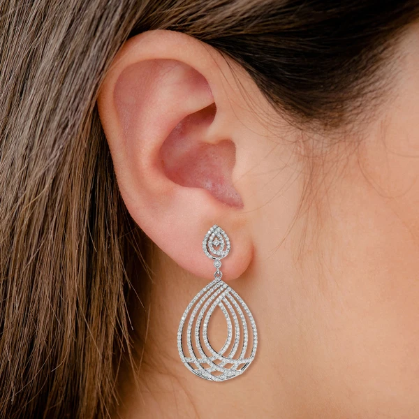 Dangling Open Tear Drop Diamond Earring 14k Solid Gold 1.75ctw