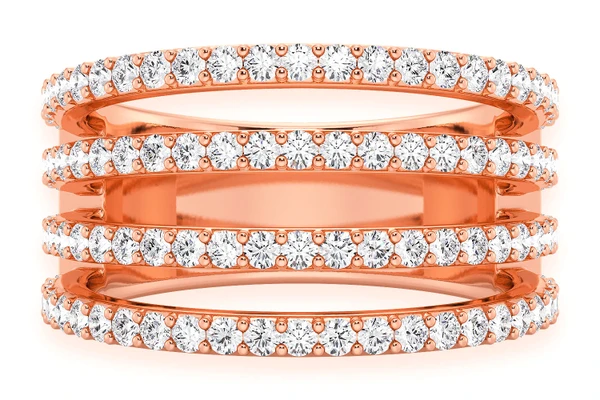 Four Row Split Diamond Ring 14k Solid Gold 1.00ctw