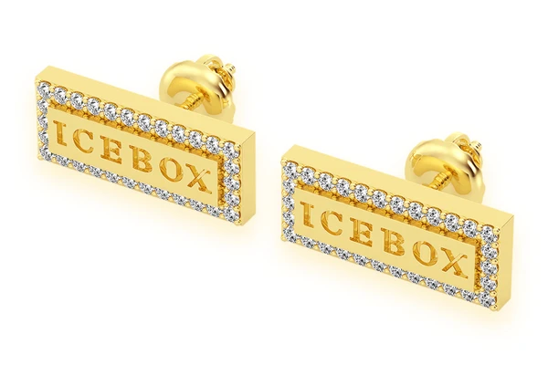 Icebox Bar Logo Stud Diamond Earrings 14k Solid Gold 0.20ctw