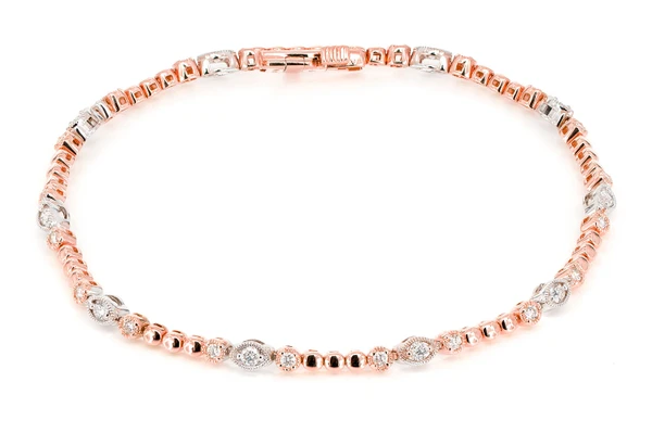 Beaded And Diamond Deco Milgrain Bracelet 0.60ctw 14k Solid Gold