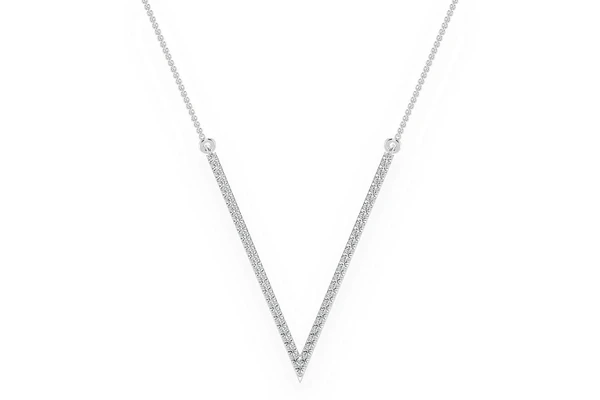 V Shape Diamond Necklace Connected 14k Solid Gold 0.33ctw
