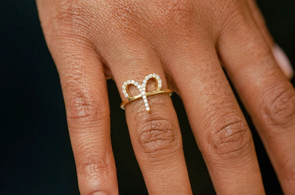 Aries Zodiac Diamond Ring 14k Solid Gold 0.10ctw