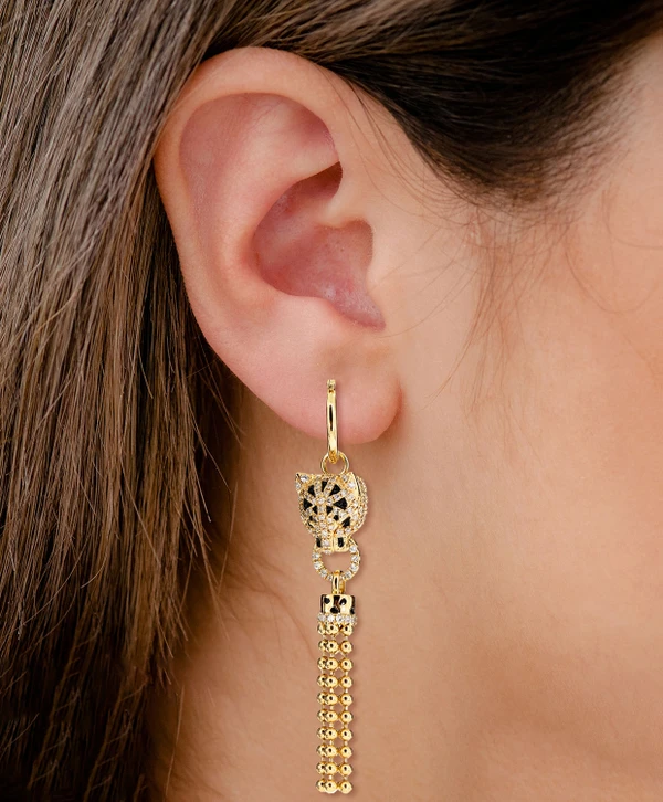 Dangling Leopord Tassel Hoop Earrings 14k Solid Gold 1.00ctw