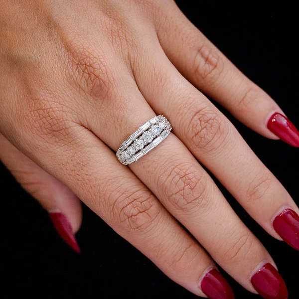 Graduated Baguette And Round Diamond Ring 1.75ctw 14k Solid Gold 