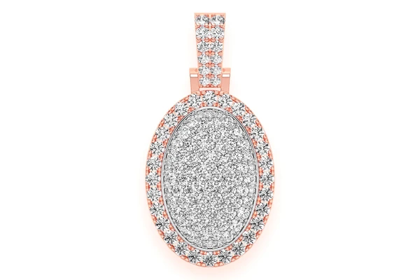 Oval Pillow Double Layer Diamond Pendant 14k Solid Gold 2.50ctw