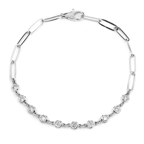 Diamond Bezel Set Enlongated Rolo Link Bracelet 14k Solid Gold 0.50ctw