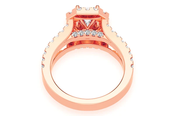Sphinx - 1.00ct Emerald Solitaire - Halo Split Shank - Diamond Engagement Ring - All Natural Vs Diamonds