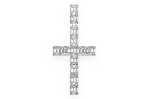 Baguette Cross Diamond Pendant 14k Solid Gold 5.00ctw