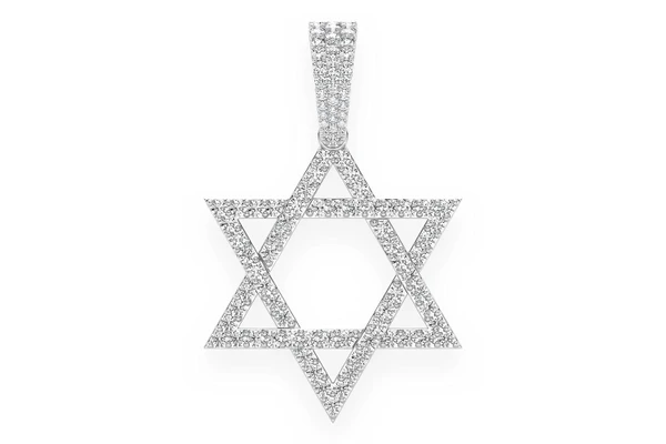 Star Of David Diamond Pendant 14k Solid Gold 1.90ctw