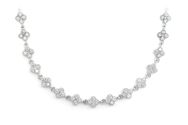 Four Clover Diamond Milgrain Link Station Necklace 14k Solid Gold 5.50ctw