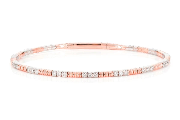 Bead And Diamond Flex Bangle Bracelet 1.20ctw 14k Solid Gold 