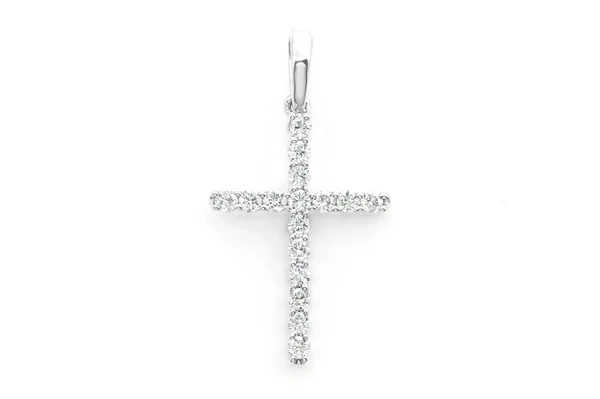 One Row Diamond Cross Pendant 14k Solid Gold 0.25ctw