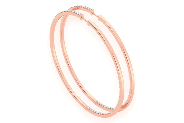 Extra Large Inside-Out Hoop Diamond Earrings 14k Solid Gold 6.00ctw