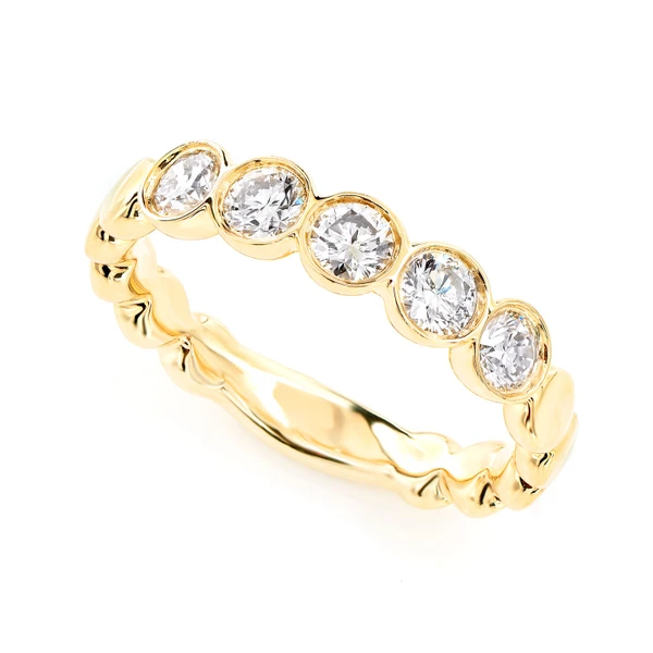 Five Stone Bezel Set Round Diamond Band Ring 14k Solid Gold 0.70ctw