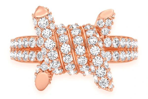 Barbed Wire Diamond Ring 14k Solid Gold 1.70ctw