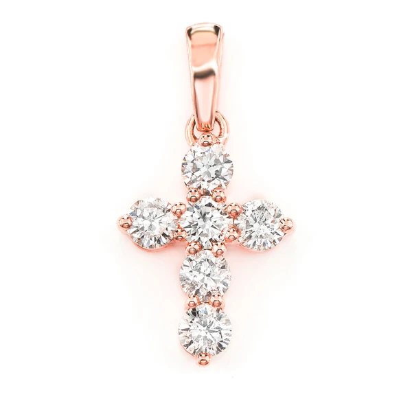 Pointed Diamond Cross 14k Solid Gold 0.75ctw 