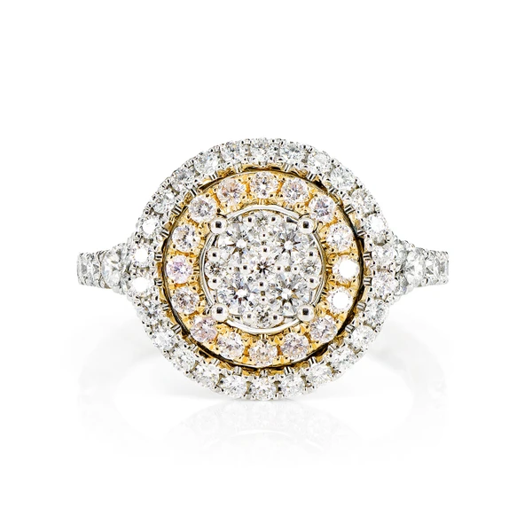 Double Halo Round Cluster Diamond Ring 14k Solid Gold 1.15ctw