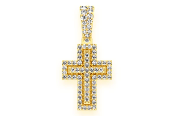 Border Angled Cross Diamond Pendant 14k Solid Gold 0.35ctw