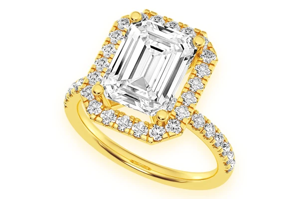 Thav - 3.00ct Emerald Solitaire - Scallop Halo One Row - Diamond Engagement Ring - All Natural Vs Diamonds