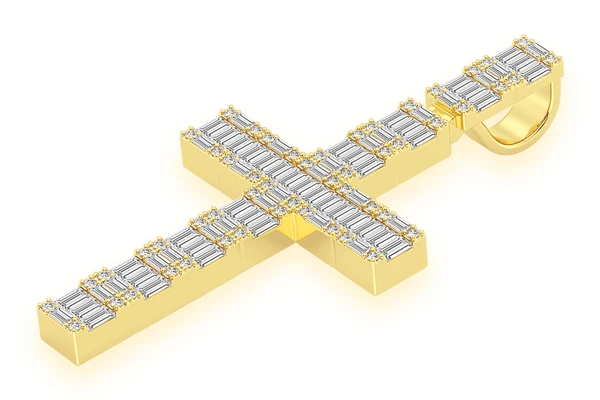 Baguette Cross Diamond Pendant 14k Solid Gold 5.00ctw