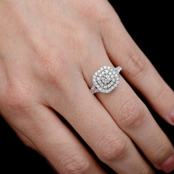 Double Halo Split Shank Diamond Engagement Ring - All Natural - 14k Solid Gold - 1.05ctw