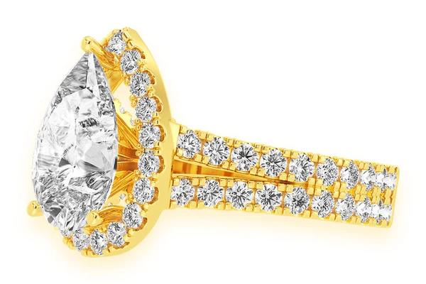 Sphinx - 3.00ct Pear Solitaire - Two Row Split Scallop - Diamond Engagement Ring - All Natural Diamonds
