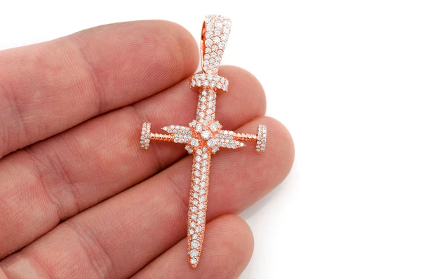 Nail Cross Diamond Pendant 14k Solid Gold 2.25ctw