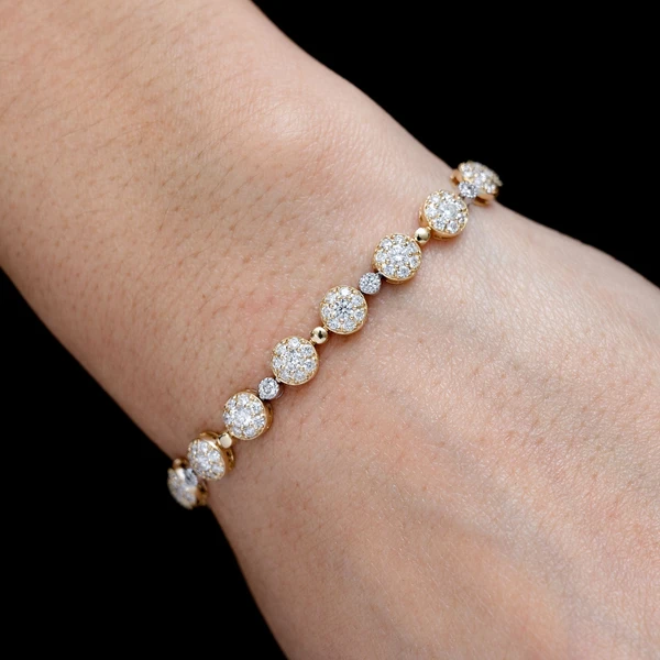 Beaded Cluster Link Diamond Bracelet 14k Solid Gold 3.45ctw
