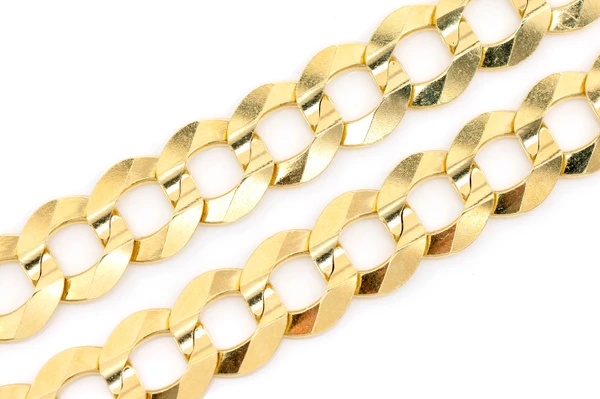 13MM Flat Curb Link 14k Solid Gold Chain