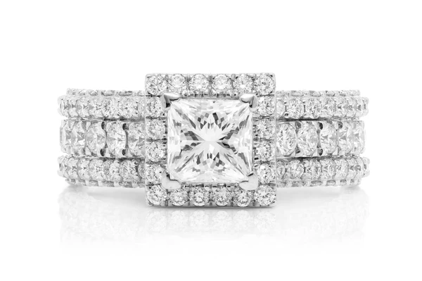 Princess Halo Three Row Diamond 14k Solid Gold 2.50ctw 