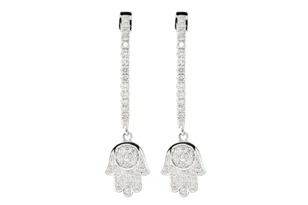 Hamsa Dangling Diamond Hoop Earrings 14k Solid Gold 1.85ctw 