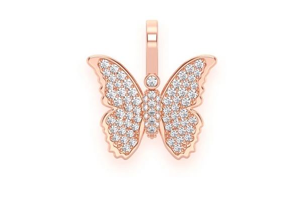 Butterfly Diamond Pendant 14k Solid Gold 0.40ctw