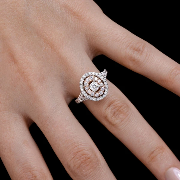 Oval Double Halo Diamond Cluster Ring 14k Solid Gold 2.00ctw