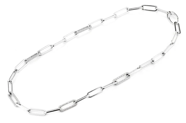 Alternating Elongated Diamond Rolo Link 17.5" Necklace 14k Solid Gold 3.00ctw