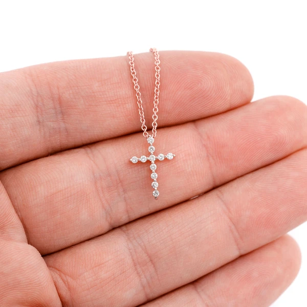 Cross Diamond Pendant Necklace Attached 14k Solid Gold 0.15ctw