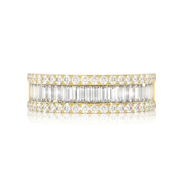 Baguette And Round Diamond Ring 14k Solid Gold 2.25ctw