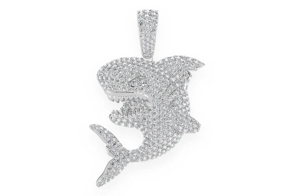 Shark Diamond Pendant 14k Solid Gold 2.50ctw