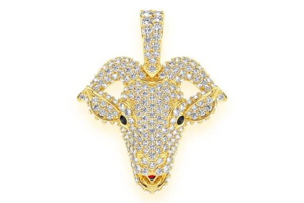 Goat Head Diamond Pendant 14k Solid Gold 2.50ctw