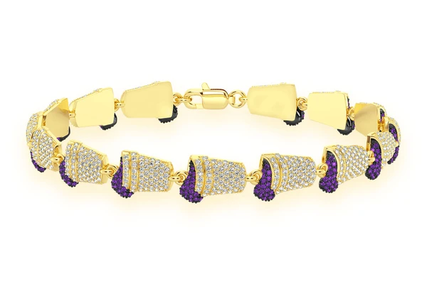 Purple Double Cup Diamond & Amethyst Bracelet 14k Solid Gold 4.50ctw