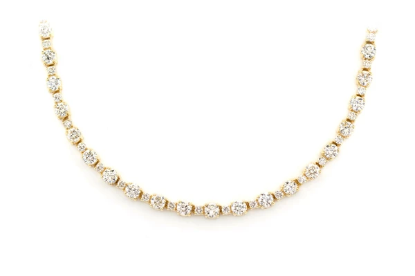 Alternating Small And Large Round Diamond Tennis Necklace Solid Gold 10.15ctw