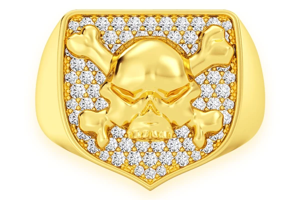 Crossbones Shield Diamond Ring 14k Solid Gold 0.60ctw