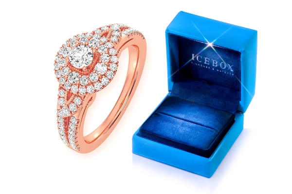 0.75ctw - Round Two Tier Halo - Diamond Engagement Ring - All Natural