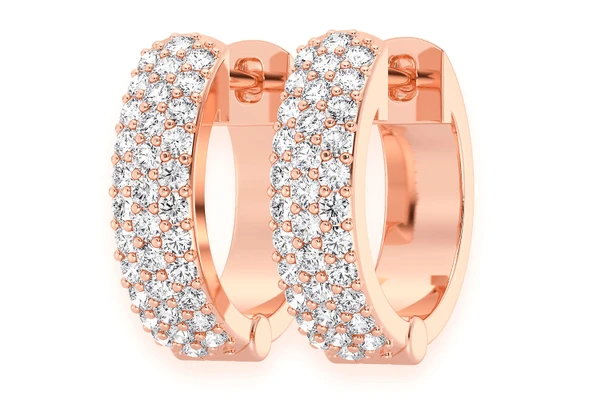 Wide Three Row Hoop Diamond Earrings 14k Solid Gold 0.33ctw