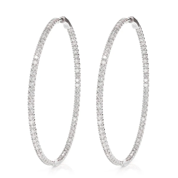 Large Inside Outside Diamond Hoops 14k Solid Gold 3.95ctw